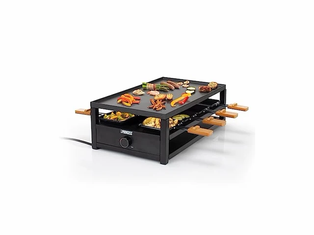 Princess gourmetstel zwart steel raclette grill & bakplaat 8 personen met bamboe - afbeelding 2 van  4