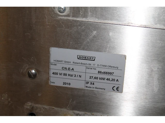 Professionele vaatwasmachine hobart type cn-e-a. bouwjaar 2010. compleetheid en werking onbekend. - afbeelding 4 van  4
