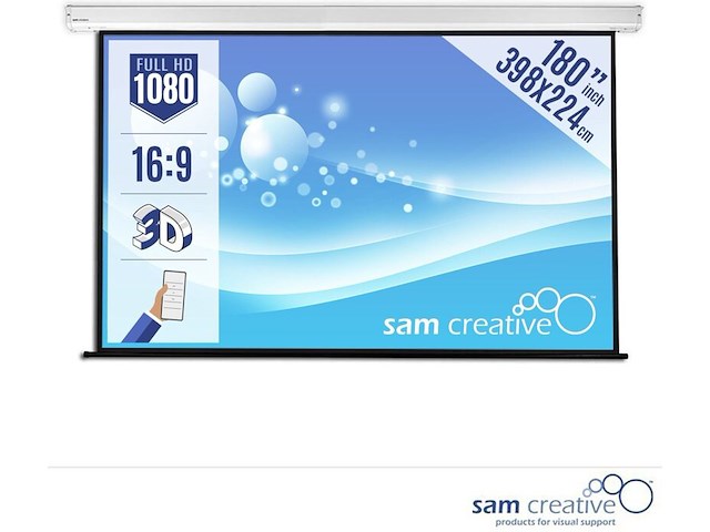 Projectiescherm elektrisch 16:9 180” 398x224 cm sam creative, pshey398224 - afbeelding 1 van  2