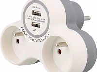 Promax - duo verdeelstekker - 2 stopcontacten + 2 usb aansluitingen - wit - afbeelding 1 van  1