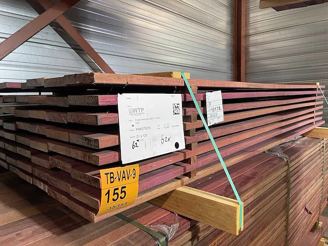 Purple heart planken geschaafd 2150x120x21mm (62x) - afbeelding 2 van  3