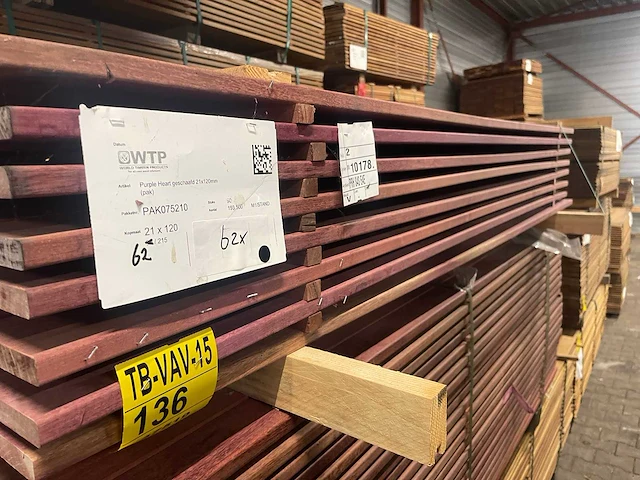 Purple heart planken geschaafd 2150x120x21mm (62x) - afbeelding 2 van  3