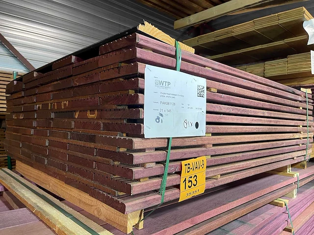 Purple heart vlonderplanken 1250x145x21mm (81x) - afbeelding 2 van  3