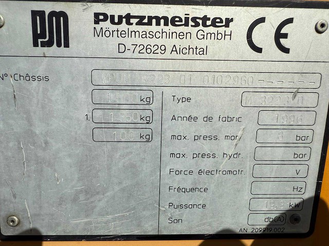 Putzmeister - 1996 - mixokret m3223 d - betonpomp - afbeelding 2 van  10