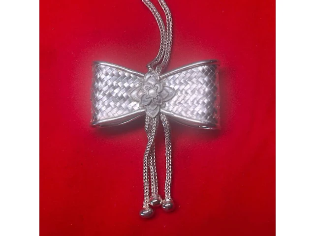 Puur .925 zilveren koninginneketting - collier bowtie designer jewellery - afbeelding 3 van  10