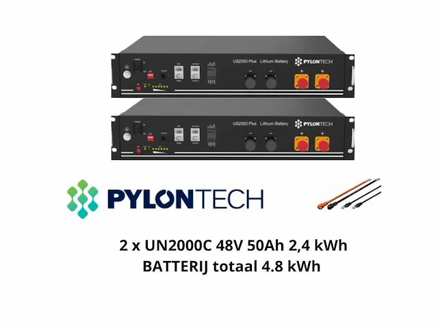 Pylontech - set van 2 batterijen van 2,4 kwh t.b.v opslag energie (totaal vermogen 4,8 kwh) - afbeelding 1 van  4