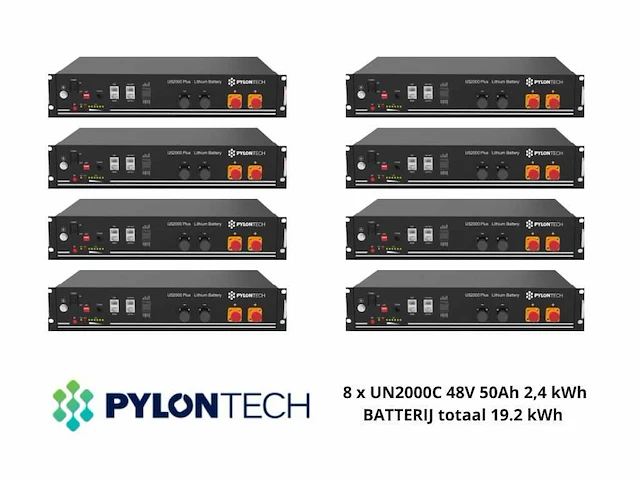 Pylontech - set van 8 batterijen van 2,4 kwh t.b.v opslag energie (totaal vermogen 19,2 kwh) - afbeelding 1 van  3