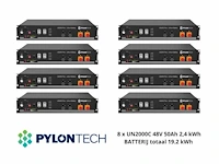 Pylontech - set van 8 batterijen van 2,4 kwh t.b.v opslag energie (totaal vermogen 19,2 kwh) - afbeelding 1 van  3