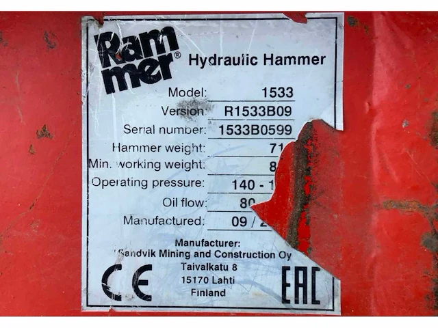 Rammer 1533 hydraulische sloophamer - afbeelding 6 van  7