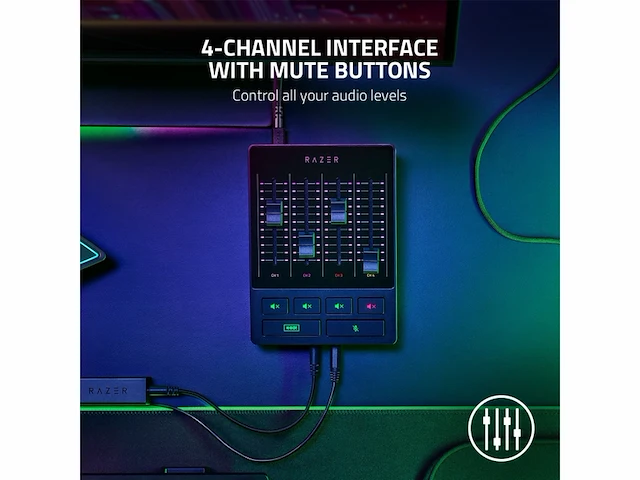 Razer audio mixer 4 kanaals analoog mengpaneel voor gaming & streaming 48v zwart - afbeelding 3 van  5