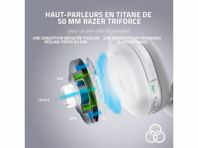 Razer barracuda draadloze multi-platform headset voor gamen en mobiele apparaten wit - afbeelding 3 van  4