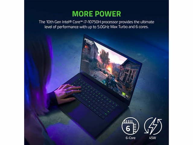 Razer blade 15 base gaming laptop intel core i7-10750h 16gb 512gb ssd nvidia geforce rtx 3070 zwart qwertz - afbeelding 4 van  5