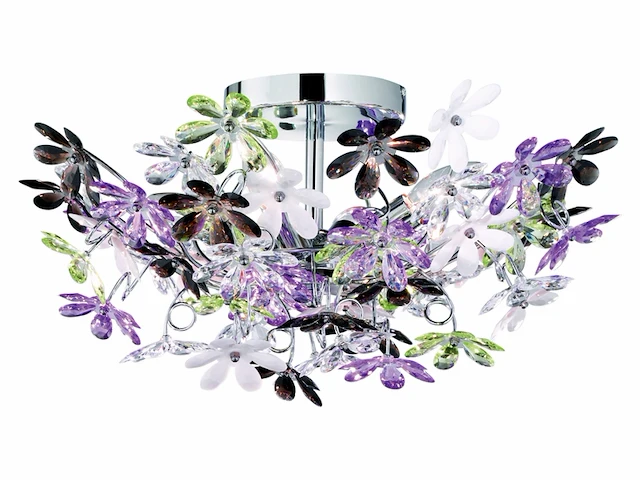 Reality flower plafondlamp excl. 4x e14 4w diameter 560 mm chroom multi kleurige en heldere blaadjes - afbeelding 1 van  4
