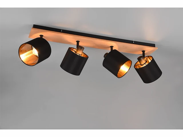 Reality tommy spot houtkleur excl. 4 x e14 rechthoek zwart/goud - afbeelding 2 van  3