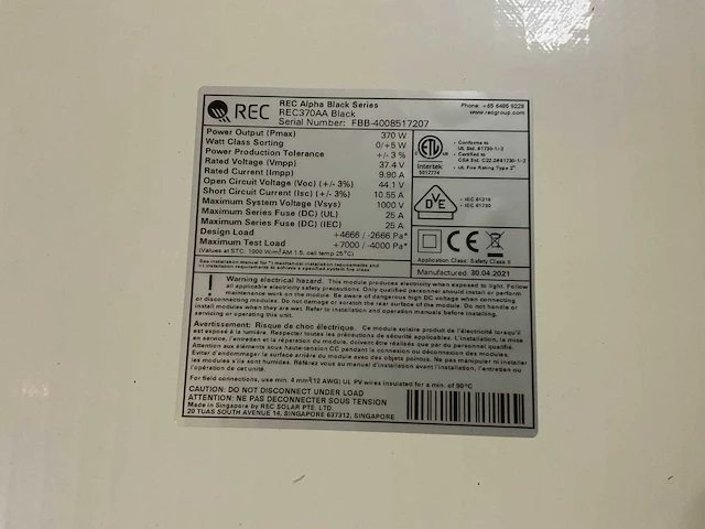 Rec alpha black rec370aa zonnepaneel (7x) - afbeelding 3 van  4