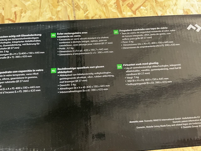 Rechthoekige spoelbak met glazen afdekplaat dometic - afbeelding 2 van  3
