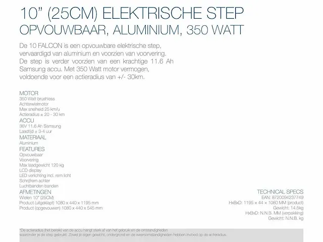 Red6 10 falcon opvouwbare elektrische step, nieuw uit de doos - afbeelding 4 van  4