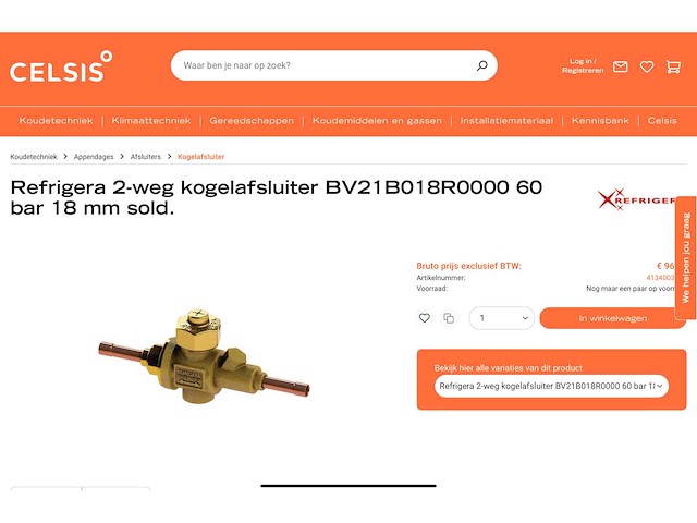 Refrigera bv21b018r0000 kogelafsluiter 2-weg co2 18mm ods 60 bar (11x) - afbeelding 6 van  6