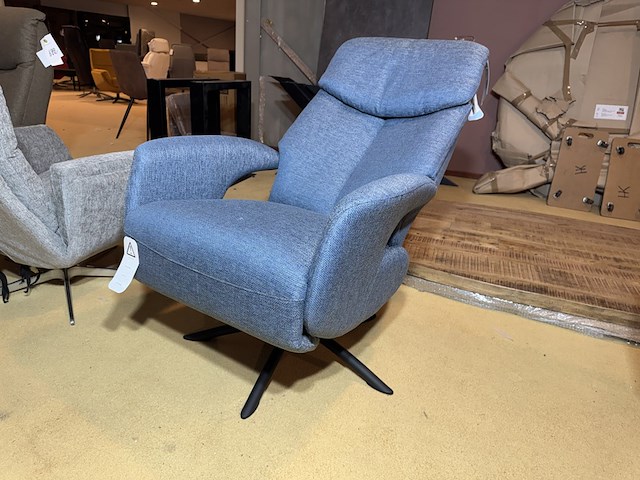 Relaxfauteuil, blauw stof, manueel verstelbaar, zwarte poot - afbeelding 2 van  6