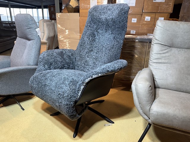 Relaxfauteuil, blauwgrijs teddystof, manueel verstelbaar - afbeelding 3 van  5