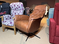 Relaxfauteuil, bruin leer, manueel verstelbaar, zwarte poot - afbeelding 2 van  6