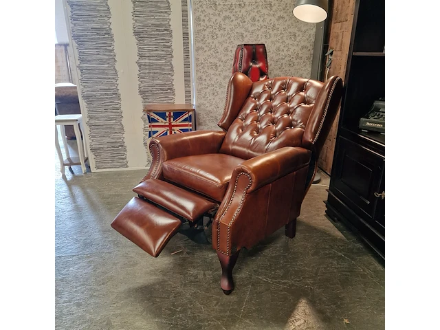 Relaxfauteuil chesterfield, lazychester , cognac - afbeelding 6 van  8