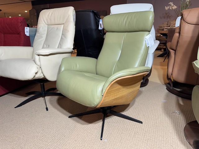 Relaxfauteuil, groen leer, manueel verstelbaar, design - afbeelding 2 van  7