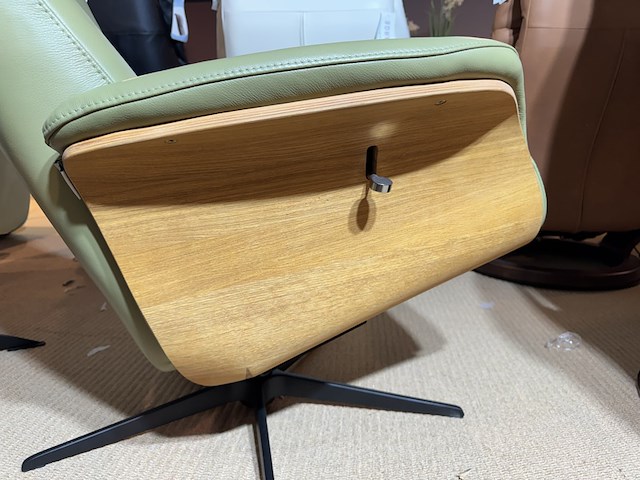 Relaxfauteuil, groen leer, manueel verstelbaar, design - afbeelding 6 van  7