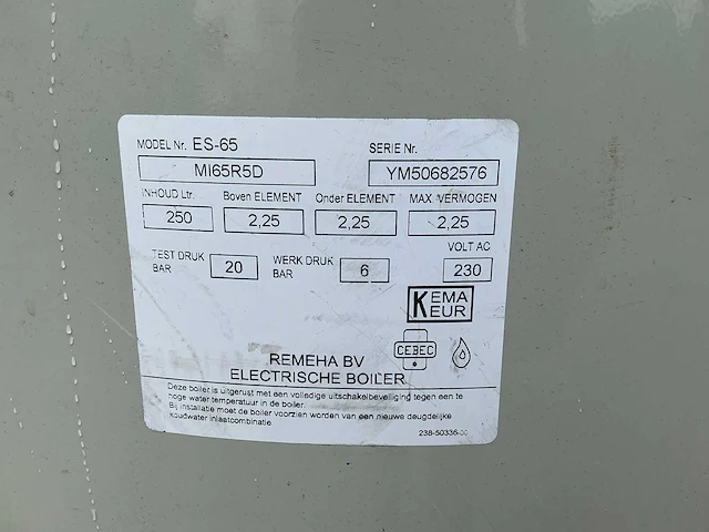 Remeha es-65 elektrische boiler 250 liter - afbeelding 8 van  8