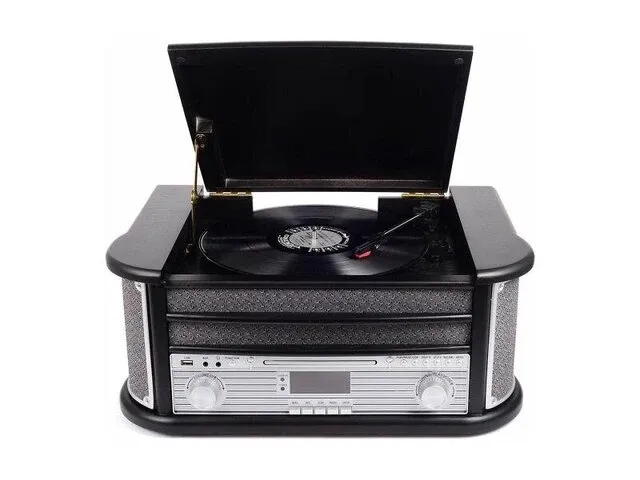 Retro wooden music center denver, mrd-51black, zwart - afbeelding 1 van  3
