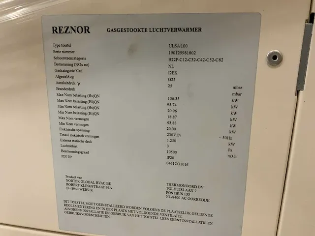 Reznor 15-ulsa 100ec werkplaats heater - afbeelding 4 van  5
