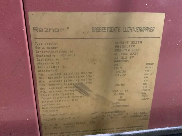 Reznor euro-t 2531a industriële verwarmingsinstallatie - afbeelding 5 van  5