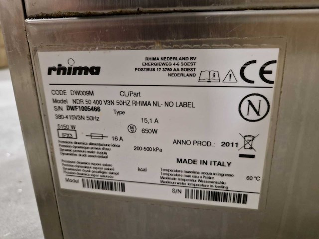 Rhima - vaatwasser - voorlader - dr50 - 400v - afbeelding 3 van  3