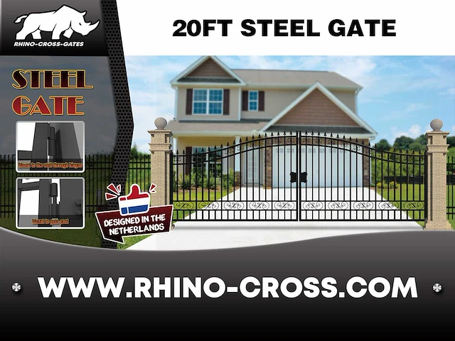 Rhino-cross-gates 596 cm plain stijl toegangspoort - afbeelding 3 van  4