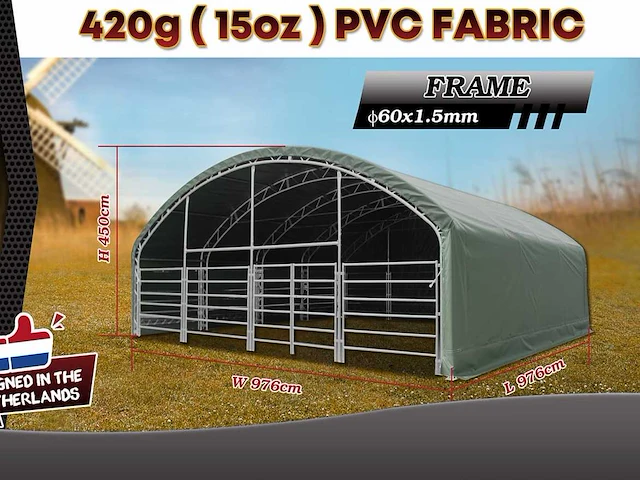 Rhino-cross-shelters cattle tent 9,76x9,76x4,5 m dierenverblijf - afbeelding 3 van  6