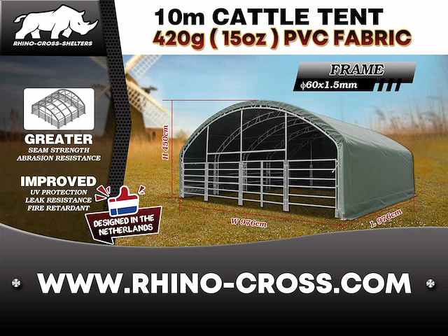 Rhino-cross-shelters cattle tent 9,76x9,76x4,5 m dierenverblijf - afbeelding 4 van  6