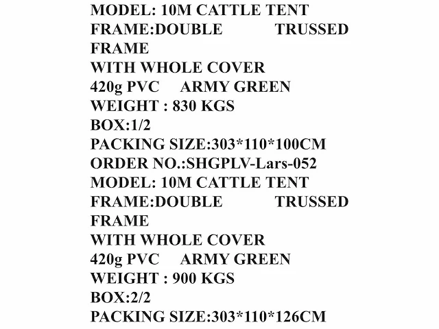 Rhino-cross-shelters cattle tent 9,76x9,76x4,5 m dierenverblijf - afbeelding 5 van  6