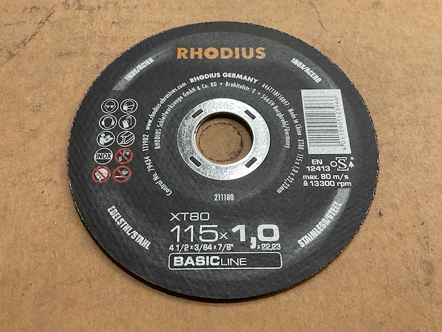 Rhodius xt 80 edelstaal 115x1.0 slijpschijf (250x) - afbeelding 1 van  3