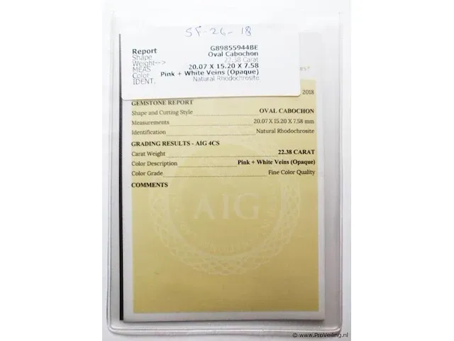 Rhodochrosite 22.38ct aig certified - afbeelding 3 van  4
