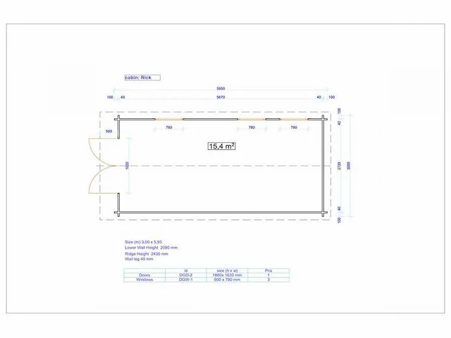 Rick - tuinhuis 40 mm 5800x2800x2430mm - afbeelding 5 van  9