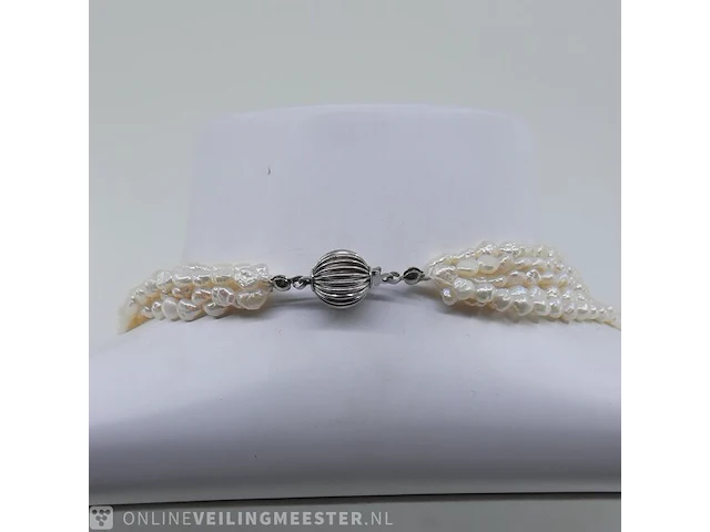 Rijstparel collier met zilveren sluiting - afbeelding 9 van  10