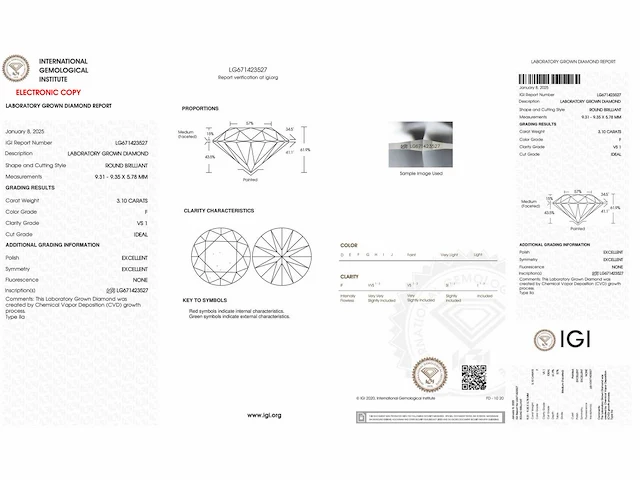 Ring 18 karaat wit goud 750 met 3,10 crt. diamant f-vs1 igi gecertificeerd - afbeelding 2 van  8