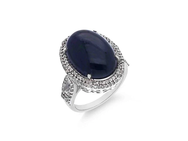 Ring met centraal een grote opaal en natuurlijke diamanten - afbeelding 1 van  6