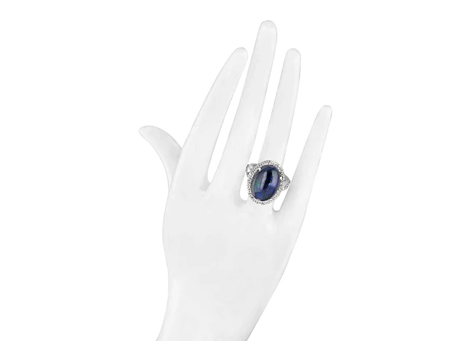 Ring met centraal een grote opaal en natuurlijke diamanten - afbeelding 2 van  6