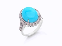 Ring met een grote ovale turquoise en natuurlijke diamanten - afbeelding 1 van  6