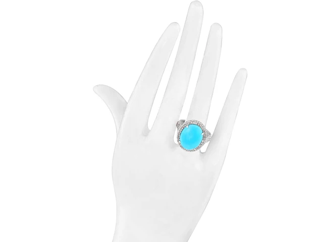 Ring met een grote ovale turquoise en natuurlijke diamanten - afbeelding 2 van  6