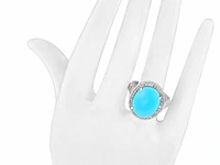 Ring met een grote ovale turquoise en natuurlijke diamanten - afbeelding 2 van  6