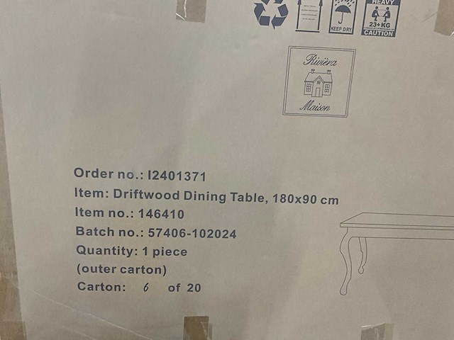 Rivièra maison driftwood eetkamertafel 180 cm - afbeelding 6 van  7