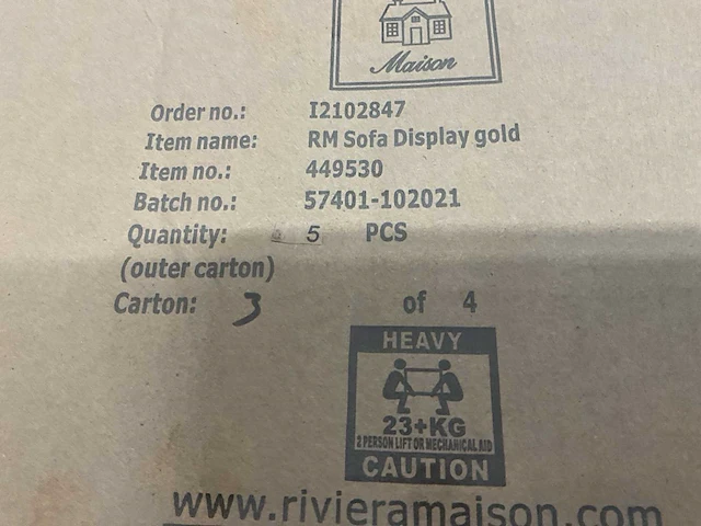 Rivièra maison sofa gold winkeldisplay (5x) - afbeelding 3 van  4