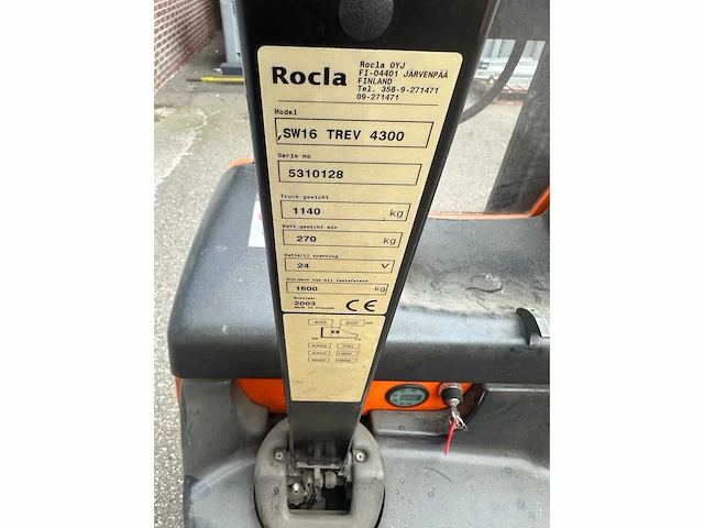 Rocla - trev 4300 elektrische stapelaar 1600kg accu 2017 hefhoogte: 4.3 meter uren: 317 - 2003 - afbeelding 10 van  12